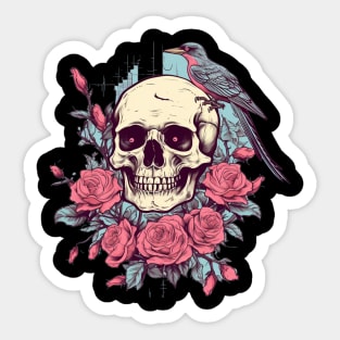 Floral Skull and Birds Sticker